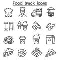 Food truck icon set in thin line style Royalty Free Stock Photo