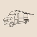 Food truck line art black vintage vector