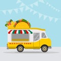 Food truck logotype for Mexican food meal fast delivery service or summer food festival. Truck van with Mexican food Royalty Free Stock Photo