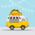 Food truck logotype for Mexican food meal fast delivery service or summer food festival. Truck van with Mexican food Royalty Free Stock Photo