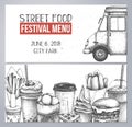 Fast food sketch collection for cafe or restaurant design. Engraved style booklet template. Street food festival menu. Vector iilu Royalty Free Stock Photo