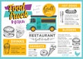 Food truck party invitation. Food menu template design. Royalty Free Stock Photo