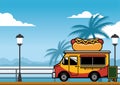 Food truck selling hot dog on the beach Royalty Free Stock Photo