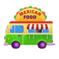 Food truck traditional mexican Taco. Vehicle icon vector illustration cartoon style Royalty Free Stock Photo