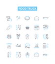 Food truck vector line icons set. Food, truck, cuisine, mobile, meals, eats, tacos illustration outline concept symbols