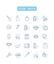 Food truck vector line icons set. Food, truck, cuisine, mobile, meals, eats, tacos illustration outline concept symbols