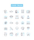 Food truck vector line icons set. Food, truck, cuisine, mobile, meals, eats, tacos illustration outline concept symbols