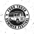 Food truck vector round monochrome emblem, badge