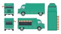 Food truck vector template. Vehicle branding mockup side, front, back top view Royalty Free Stock Photo