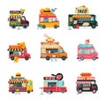 Food Trucks Collection, Street Meal Vehicles, Mobile Shops, Hamburgers, Coffee, Hot Dog, Pizza, Burger, Ice Cream, Taco