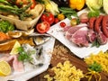 Various Foods on wooden Background