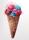 Food vector illustration sweet colorful ice cream in watercolor style