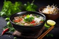 food vegetable bowl pho background ga japanese asian noodle soup hot meal. Generative AI.