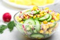 Food vegetable salad with corn and cucumbers healthy green meal Royalty Free Stock Photo