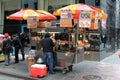 Food vending carts on the street in Manhattan. These mobile food carts require permits Royalty Free Stock Photo