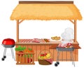 Food vendor with BBQ grill and different meats