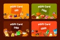 Food voucher e gift card set vector store shopping cafe restaurant present certificate ticket