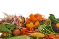 Domestic food waste for compost from fruits and vegetables on white background. Royalty Free Stock Photo