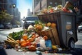 food waste, Leftover food out of the bin On the road in the big city, ai generated