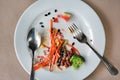 Food waste. Top view piece of food remains on plate Royalty Free Stock Photo