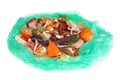 Food waste which remain after cooking in green plastic bag isolated concept Royalty Free Stock Photo