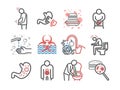 Food and water poisoning line icons. Hygiene symbols. Vector signs for web graphics.