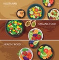 Food web banner flat design. vegetarian , organic food, healthy