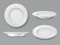 Food white plate. Empty plate top view dish bowl side view kitchen breakfast ceramic cooking porcelain isolated set Royalty Free Stock Photo