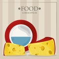 Food, whole and slice cheese product background