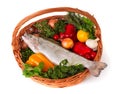 Foodbasket with fresh trout Royalty Free Stock Photo