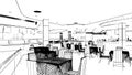 foodcourt space line drawing in the mall,3d rendering