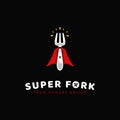 Foodie superhero super fork logo, food and beverage restaurant catering with fork and super cape icon logo