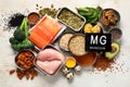 Foods containing natural magnesium (Mg). Healthy food concept Royalty Free Stock Photo