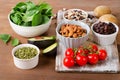 Foods containing potassium on wooden table