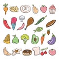 Foods doodles with hand drawn sketchy vector icon and objects