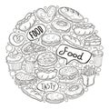 Foods doodles with hand drawn sketchy vector icon and objects