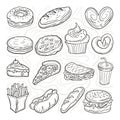 Foods doodles with hand drawn sketchy vector icon and objects