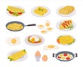 foods from egg set. Chicken quail eggs, raw, cooked, boiled, fried protein food, proper nutrition eggs, morning