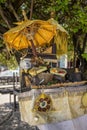 Traditional balinese hinduistic sacrifice outdoor on beach Royalty Free Stock Photo