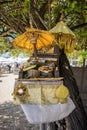 Traditional balinese hinduistic sacrifice outdoor on beach Royalty Free Stock Photo