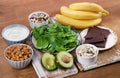 Foods High in Magnesium on a wooden table. Royalty Free Stock Photo