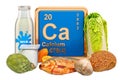 Foods Highest in Calcium, 3D rendering Royalty Free Stock Photo