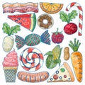 Foods in Pencil Colour Sketch Simple Style