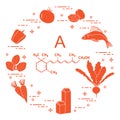 Foods rich in vitamin A. Tomato, apricot, fish, turnips, milk, dairy products, carrots, spinach, peppers