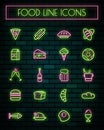 Foods thin neon glowing line icons set.vector illustration Royalty Free Stock Photo