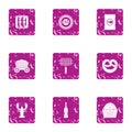 Foodstuff icons set, grunge style