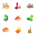 Foodstuff icons set, isometric style