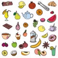 Foodstuffs. fruit. vegetables. food. set of color sketches