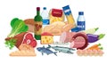 Foodstuffs. Set of food and drinks. Color illustration