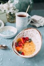 Foodstyling with tea on wooden background